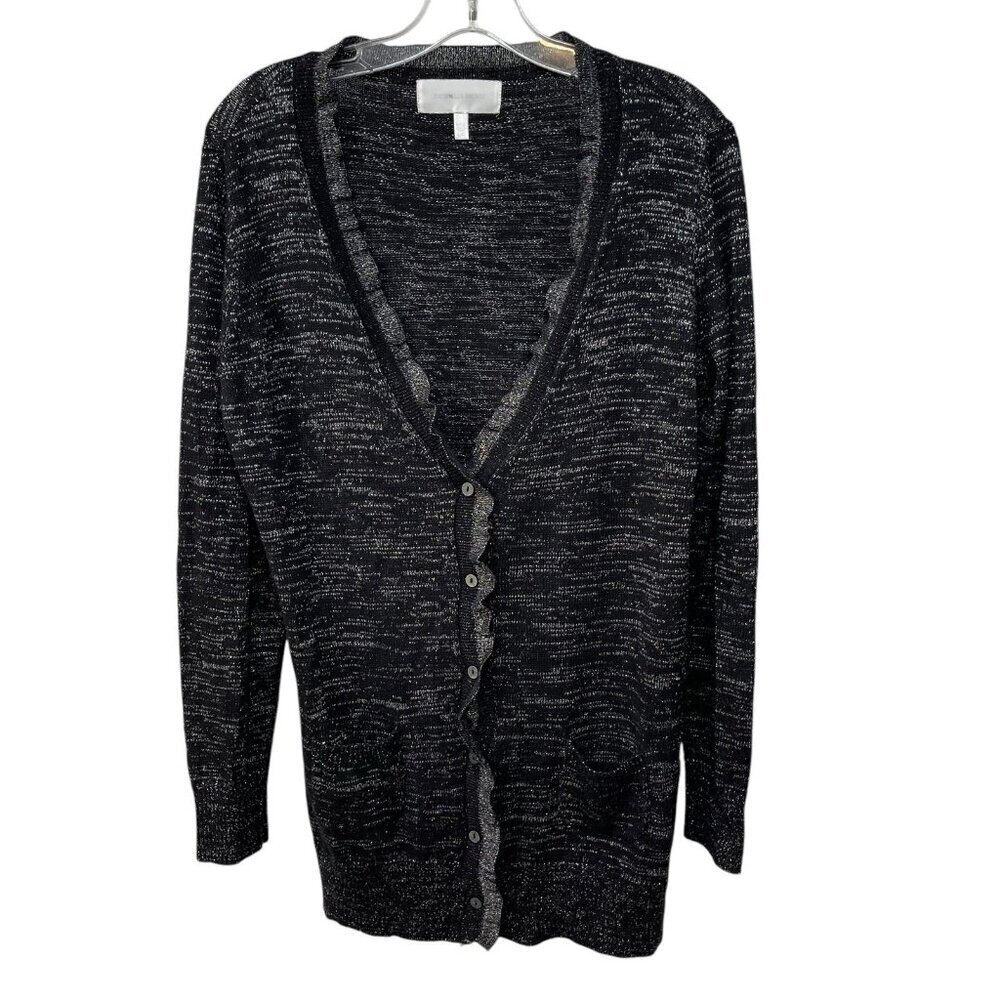 Victorias Secret Sweater Long Sleeve Cardigan Metallic Black Viscose Cashmere L